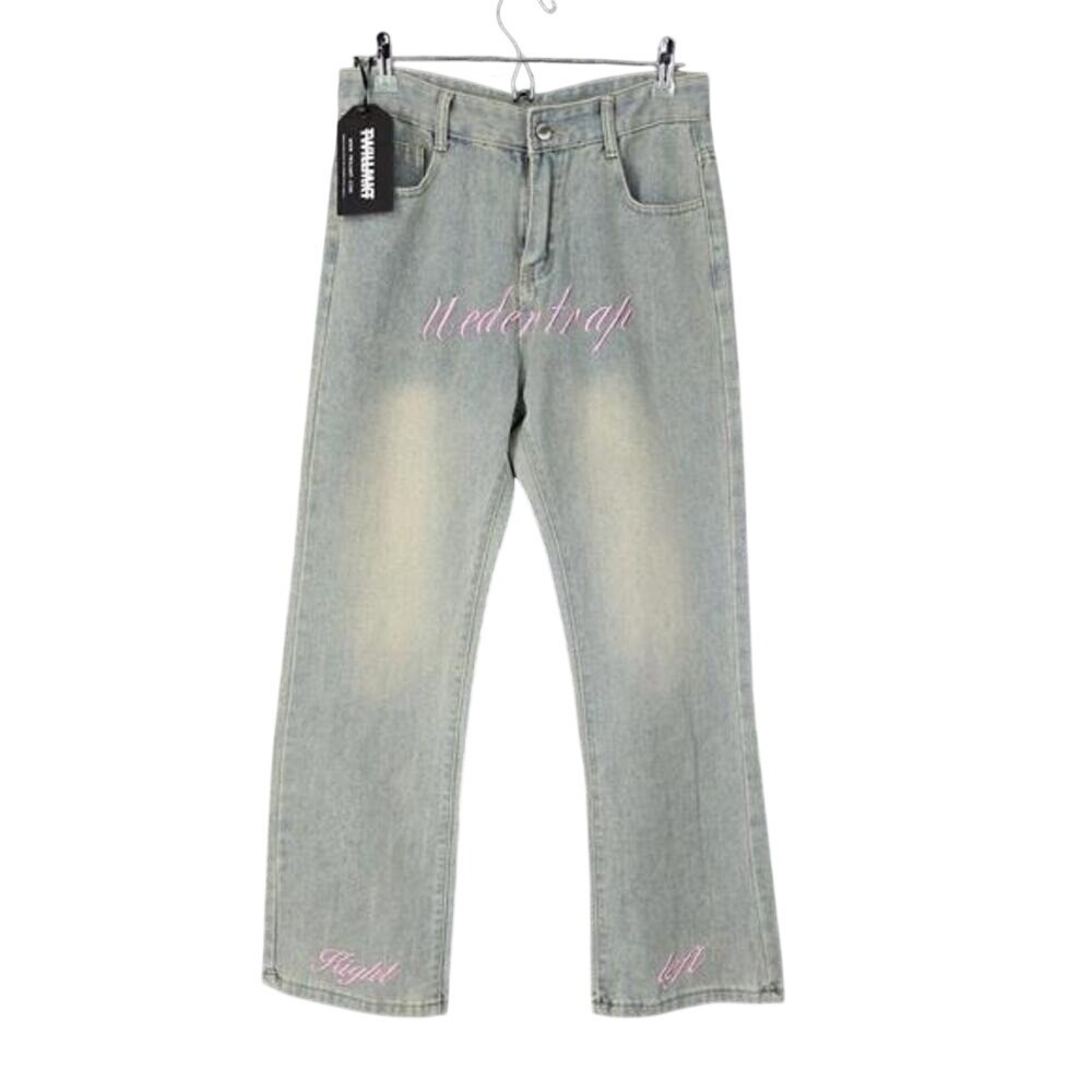 Twillmkt Men Embroidered‎ Light Wash Straight Leg Jeans 30x28 Streetwear NWT